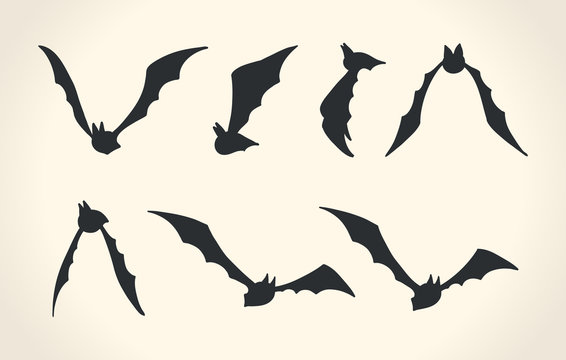 Bat silhouettes in a different poses, Halloween vector illustrat