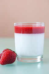 panna cotta dessert with strawberry sirup