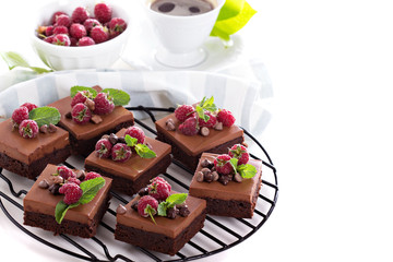 Chocolate mousse brownies with raspberry