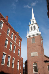 The Old North Church is officially known as Christ Church in the City of Boston, on April 18, 1775, was the site of two lanters that warned Paul Revere the British were coming, James Rego Square, Hanover Street, Boston, MA.