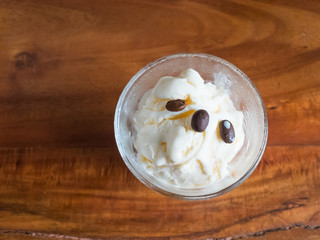 affogato ice cream with espresso on wood table