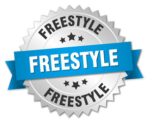 freestyle 3d silver badge with blue ribbon