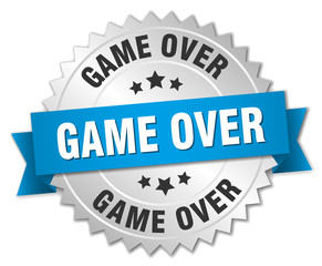 game over 3d silver badge with blue ribbon