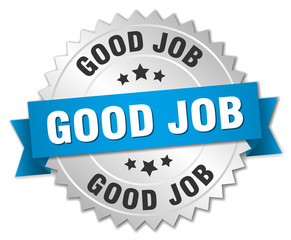 good job 3d silver badge with blue ribbon
