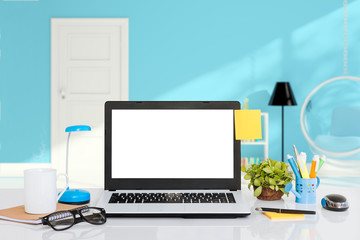 laptop computer on desk indoor space