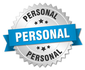 personal 3d silver badge with blue ribbon