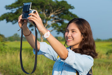 asian woman travel with smile and happy 