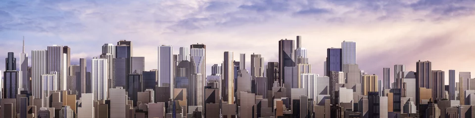 Fototapeten Day city panorama / 3D render of daytime modern city under bright sky © grandeduc
