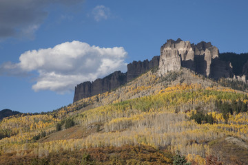 Fototapeta na wymiar Aspen color near Chimney Peak in the Uncompahgre National Forest, Colorado.
