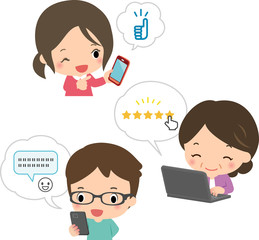 インターネットで口コミ、評価をする男女