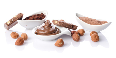 Sweet chocolate hazelnut spread with cocoa powder