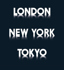 Vector headers for London, New York and Tokyo with a refelction