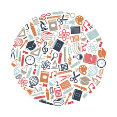 round design element with school icons. Isolated on white