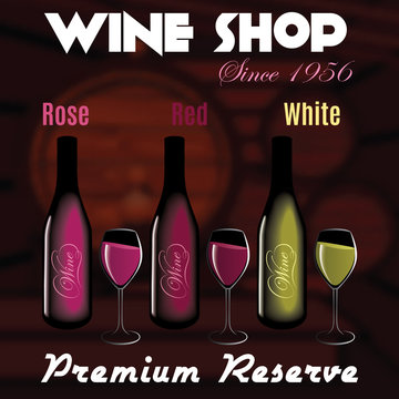 various types of wine in wine cellar for advertising