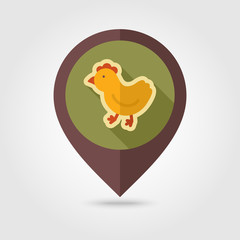 Chicken flat mapping pin icon with long shadow
