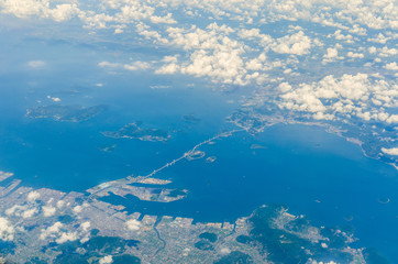 Aerial view of seto ohashi bridge in japan