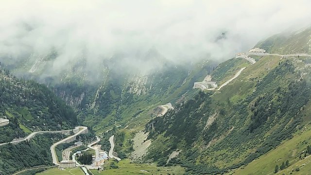 Clouds moving in over the Furka pass and the small village of Gletsch