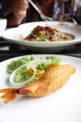 Fried shrimp at restaurant
