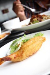 Fried shrimp at restaurant