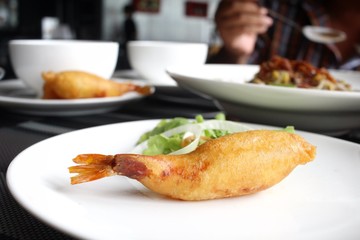 Fried shrimp at restaurant