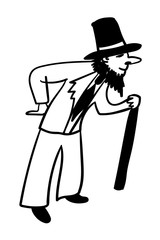 young male actor with a fake beard pretending old comic vector illustration