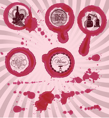 grungy imprints with splashes of wine glasses