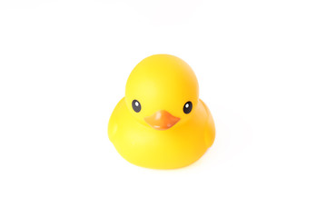 Yellow Rubber Duck Isolated on White Background, Front View.