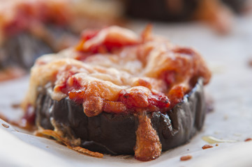 Eggplant parmesan close up italian food
