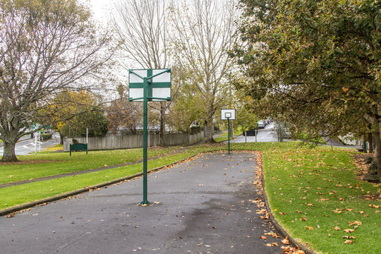 Empty autumn basketball court 