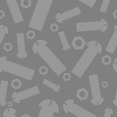 Nuts and bolts silhouettes seamless pattern. Fastening elements