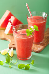 watermelon lime smoothie in glass