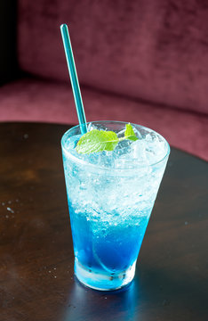 blue hawaiian soda with peppermint on top