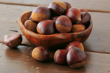 Meny chestnut on the table
