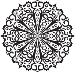 Abstract vector black round, hexagonal lace design in mono line