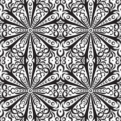 Rich decorated monochrome seamless pattern. Vector ornate floral