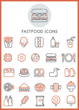 Fast food icons set food of design