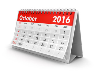 Calendar -  October 2016 (clipping path included)