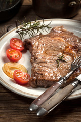 Fried beef steak.
