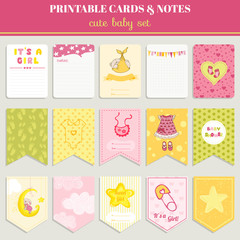 Baby Girl Card Set - for birthday, baby shower, party, design