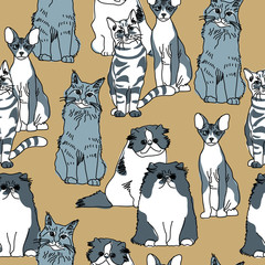 Cats pets animal group gray seamless pattern