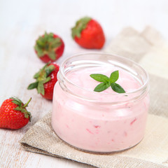 Strawberry yogurt and ripe strawberry
