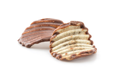 potato chip with chocolate on white