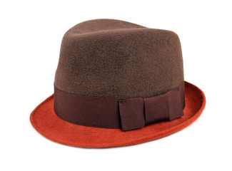 felt trilby/fedora hat isolated on a white background