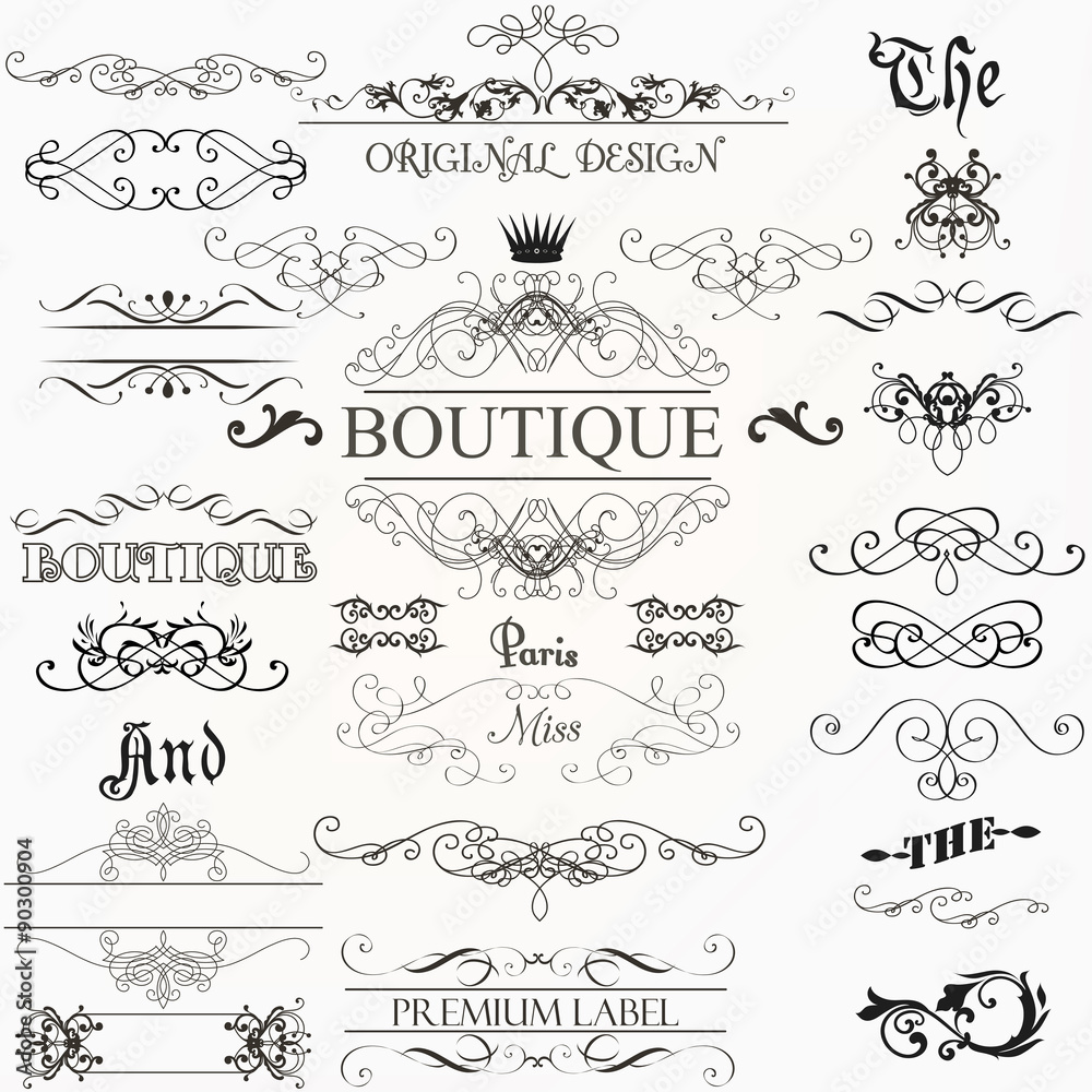 Poster set of vector calligraphic elements and page decorations
