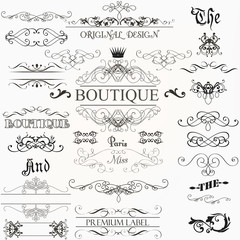Set of vector calligraphic elements and page decorations - obrazy, fototapety, plakaty