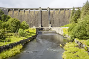 Muurstickers Dam Claerwendam, Elan Valley, Wales, VK. Lange blootstelling