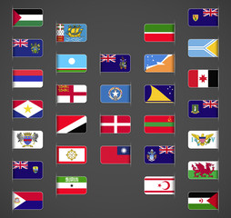 World flags collection, regions, provinces, islands, self proclaimed, non recognized in UN, part 3. Labeled in layers panel. Flags on the right hand side reflected around vertical axis.