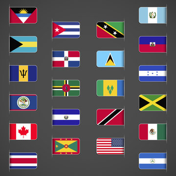 World flags collection, North and Central America. Labeled in layers panel. Flags on the right hand side reflected around vertical axis.
