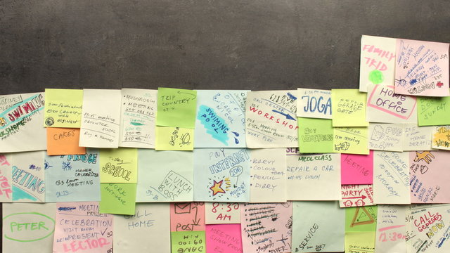 Entire wall covered by post-it papers - stop motion animation