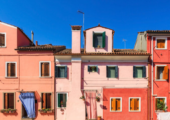 Beautiful and colourful houses and buildings on Burano island, Venice, Italy.